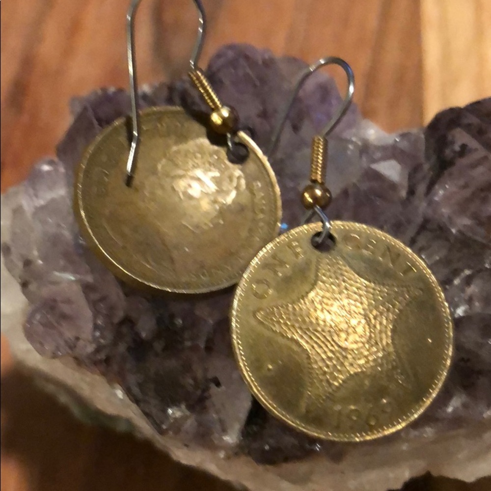 Handmade Bahama Islands coin earrings